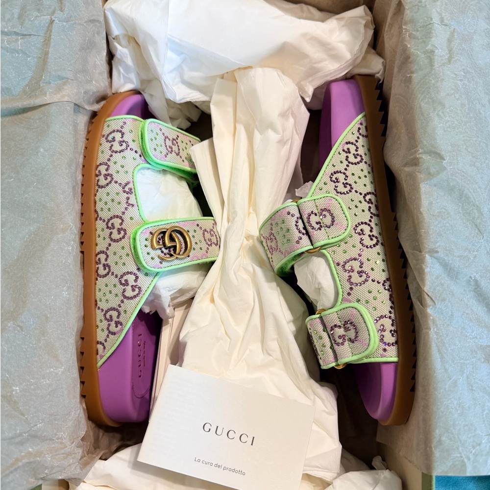 Gucci Purple and Mint Green GG Strap Sandals - Picture 8 of 8